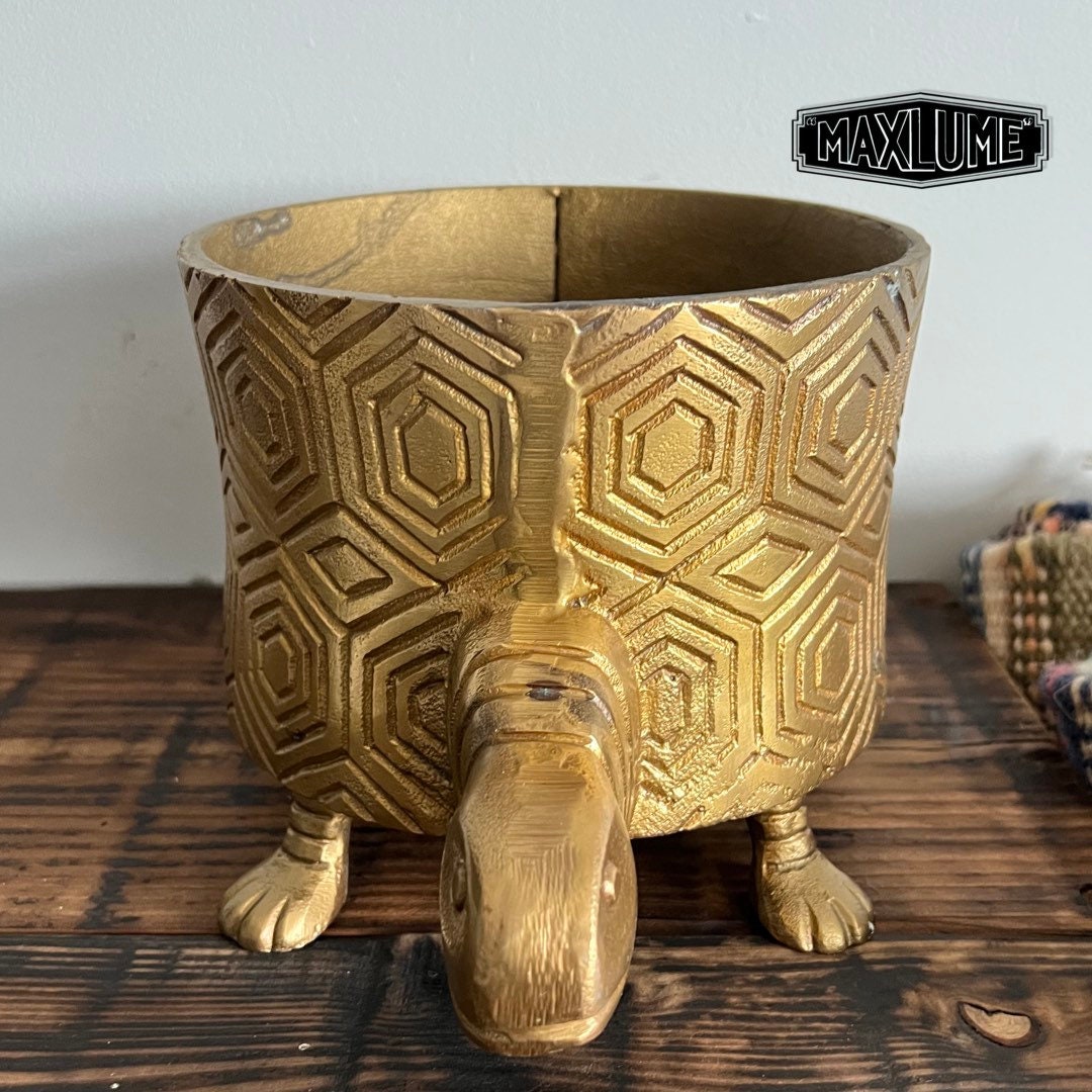 Maxlume - Turtoise Solid Cast Brass Metal Planter Pot for Succulents & Plants | Safari Planter | Animal Pot | Unique Planter |