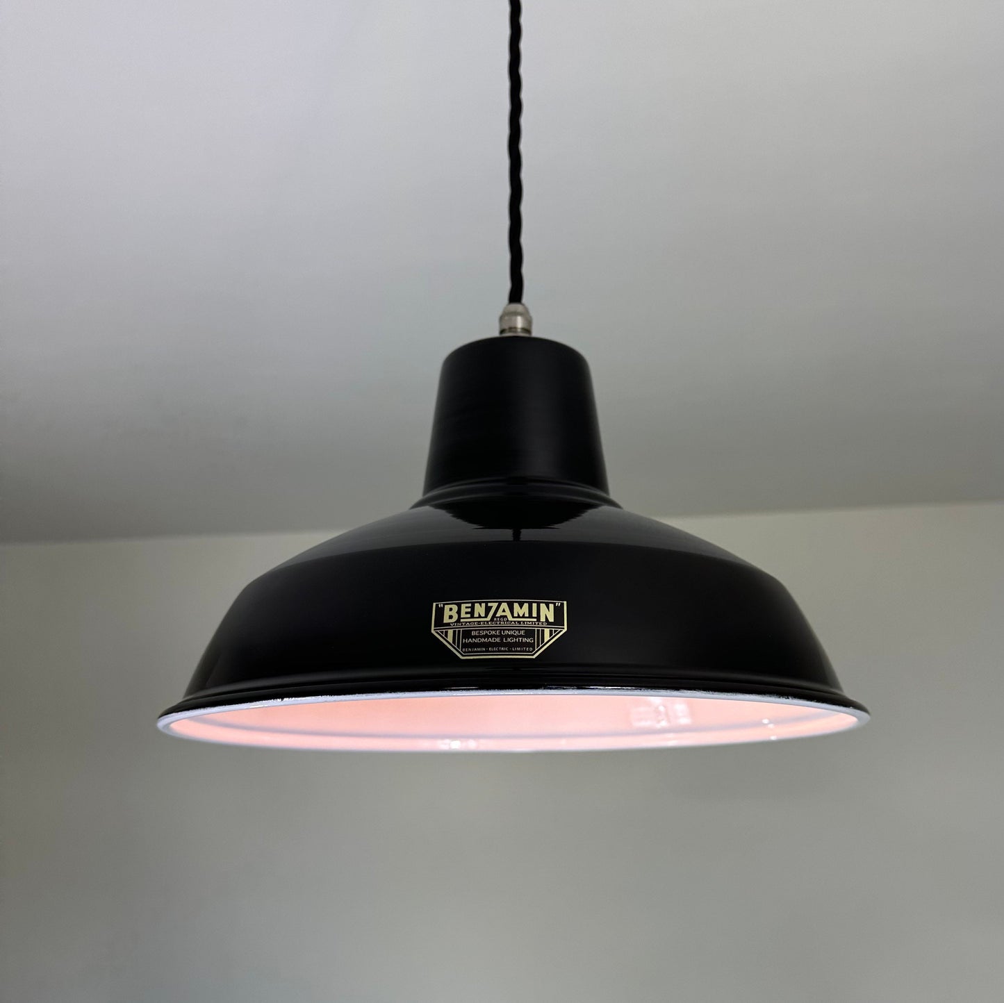 Filby ~ Midnight Black RLM Reflector Lampshade Pendant Set Light *Worn* ~ 12.5 Inch