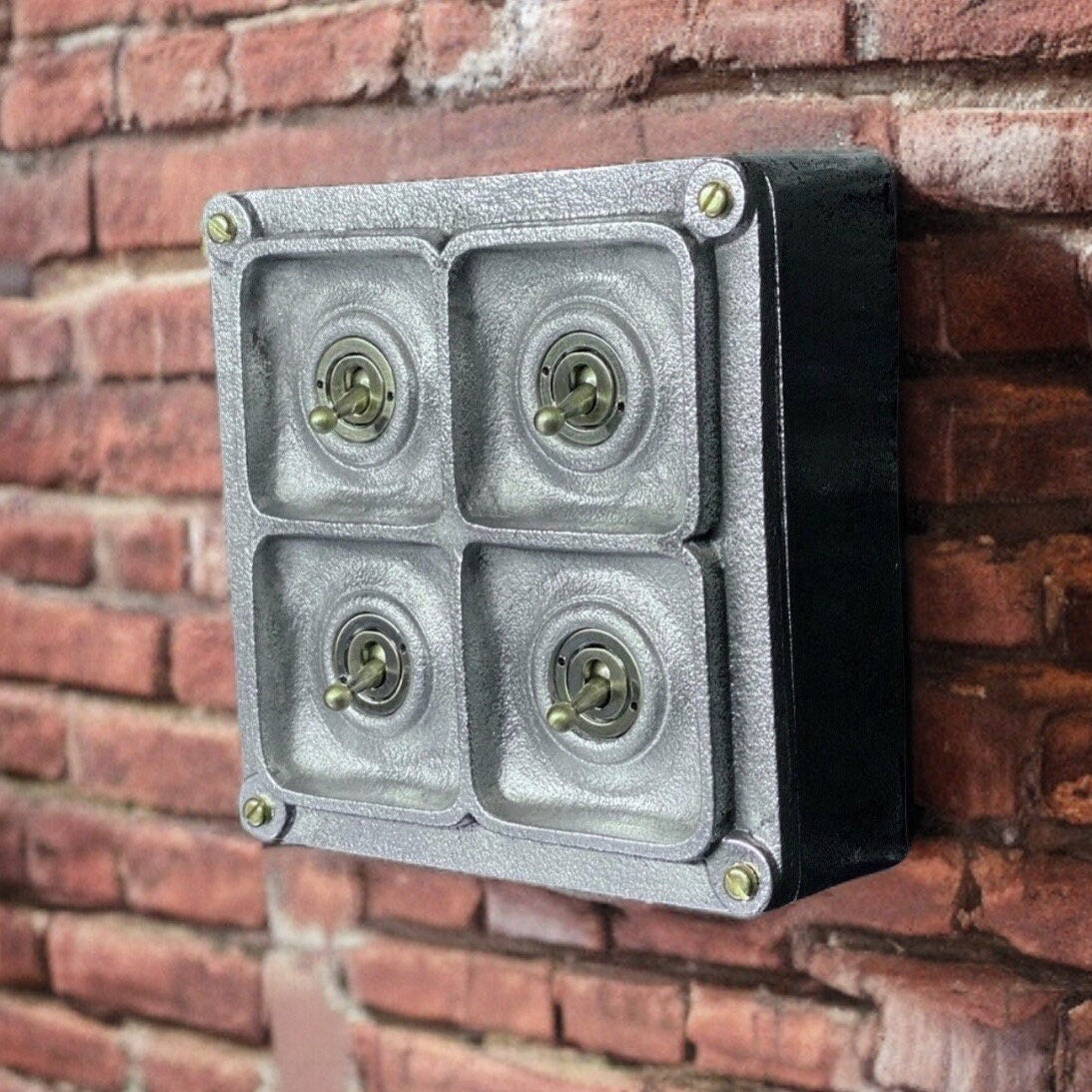 4 Gang 2 Way Solid Cast Metal Light Switch Industrial - BS EN Approved Vintage Crabtree 1950’s Style