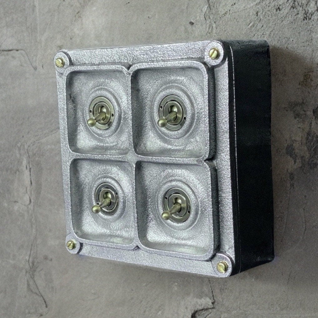 4 Gang 2 Way Solid Cast Metal Light Switch Industrial - BS EN Approved Vintage Crabtree 1950’s Style