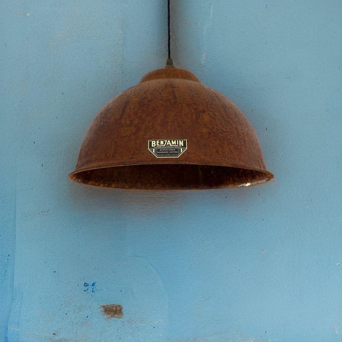 Morley XL ~ Rusted RLM Deep Dome Reflector Lampshade Pendant Set Light ~ 13 Inch