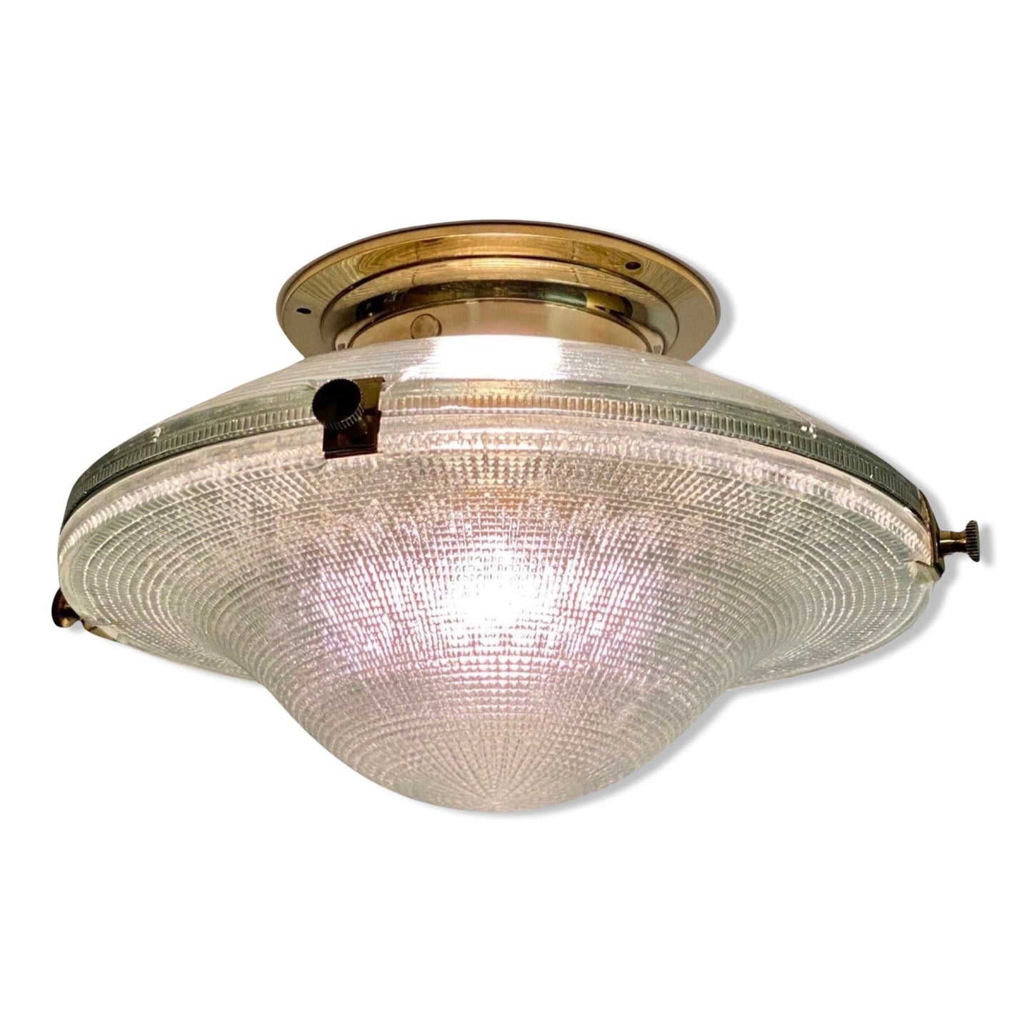 Houghton ~ Flush Mount Holophane Glass Light Vintage Design