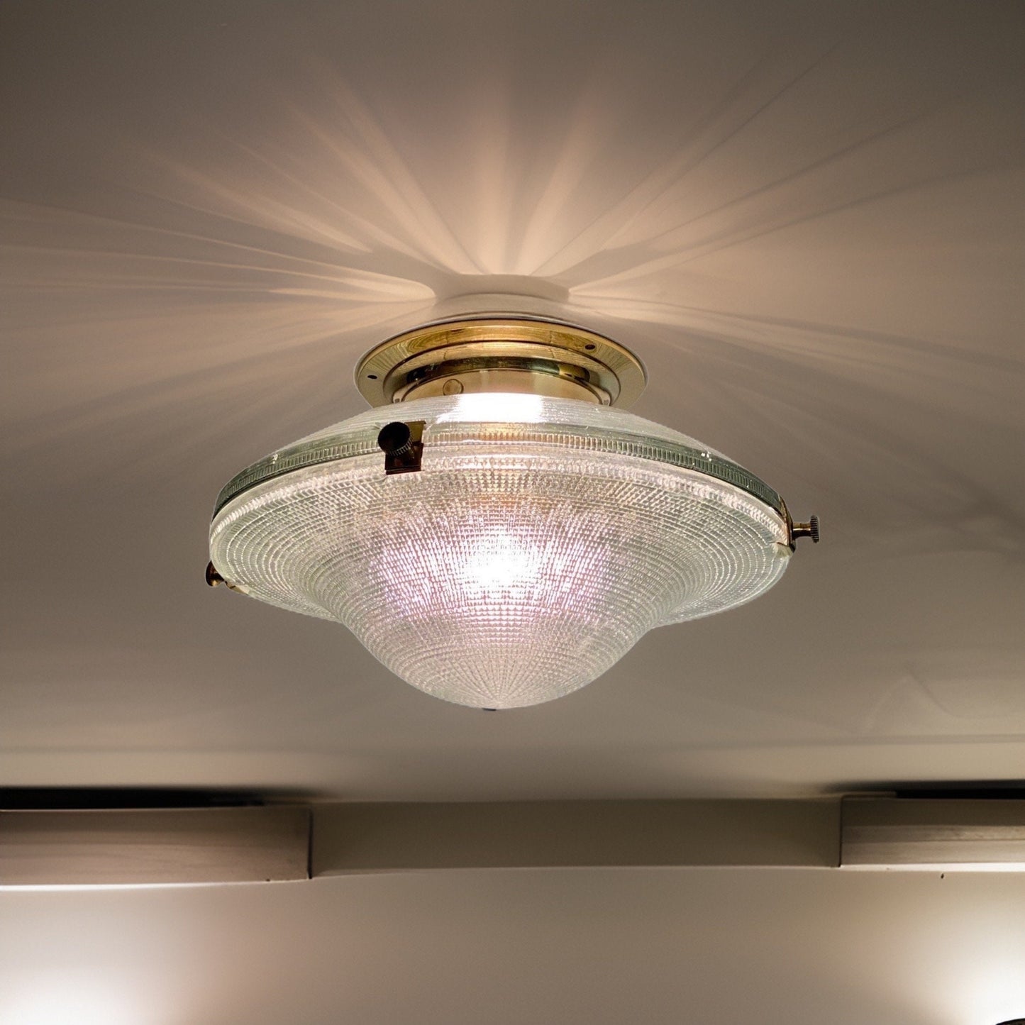 Houghton ~ Flush Mount Holophane Glass Light Vintage Design