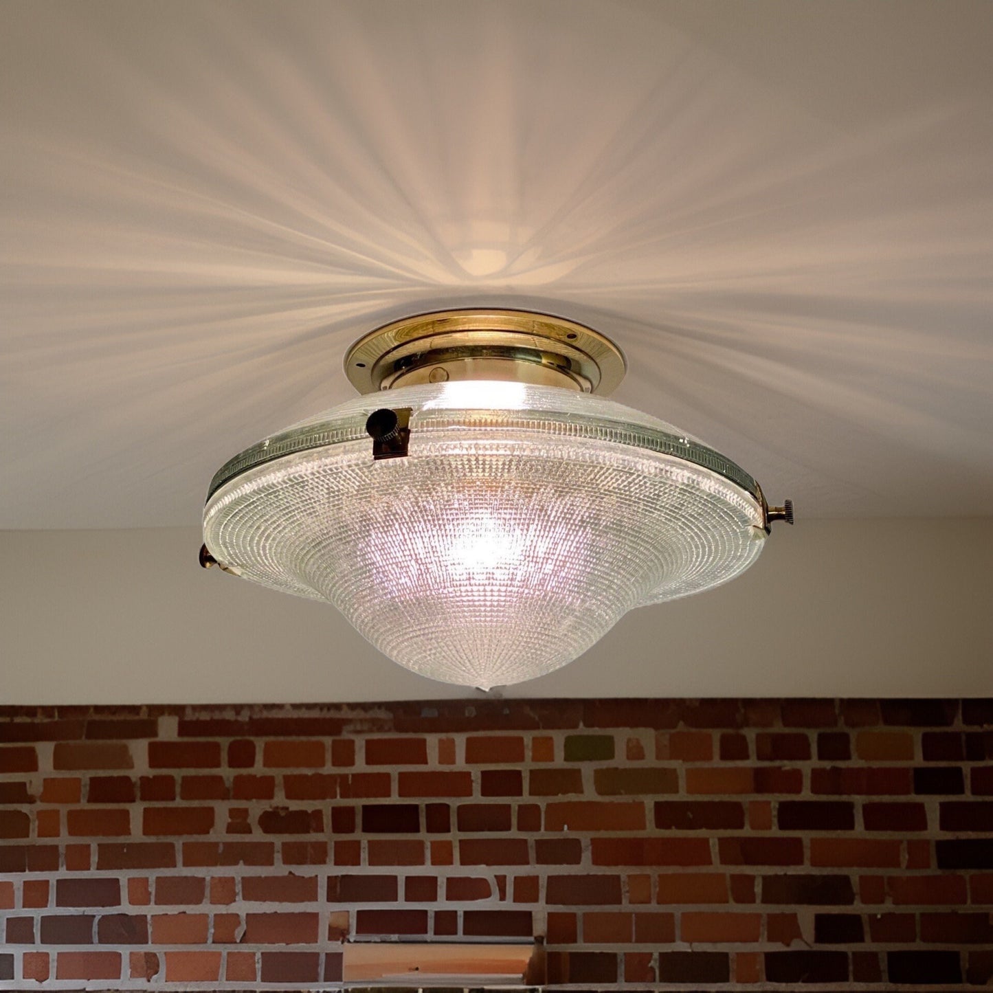 Houghton ~ Flush Mount Holophane Glass Light Vintage Design