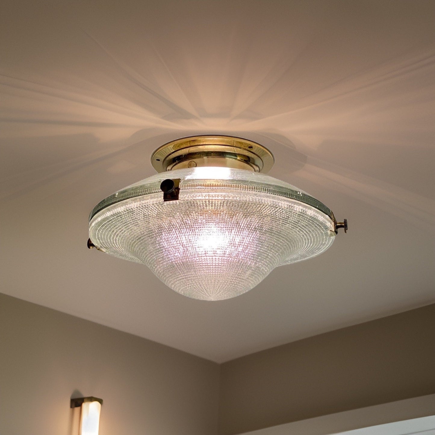 Houghton ~ Flush Mount Holophane Glass Light Vintage Design