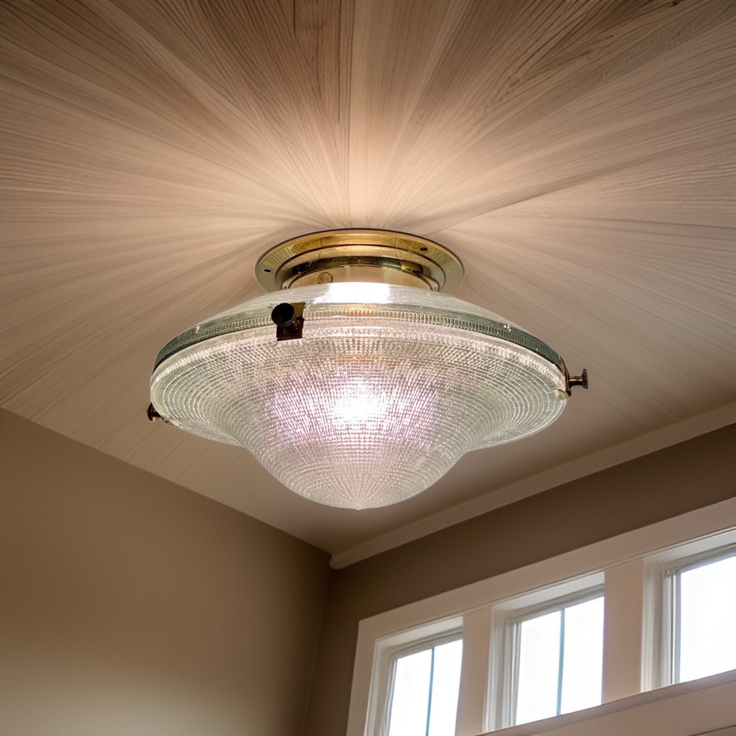 Houghton ~ Flush Mount Holophane Glass Light Vintage Design