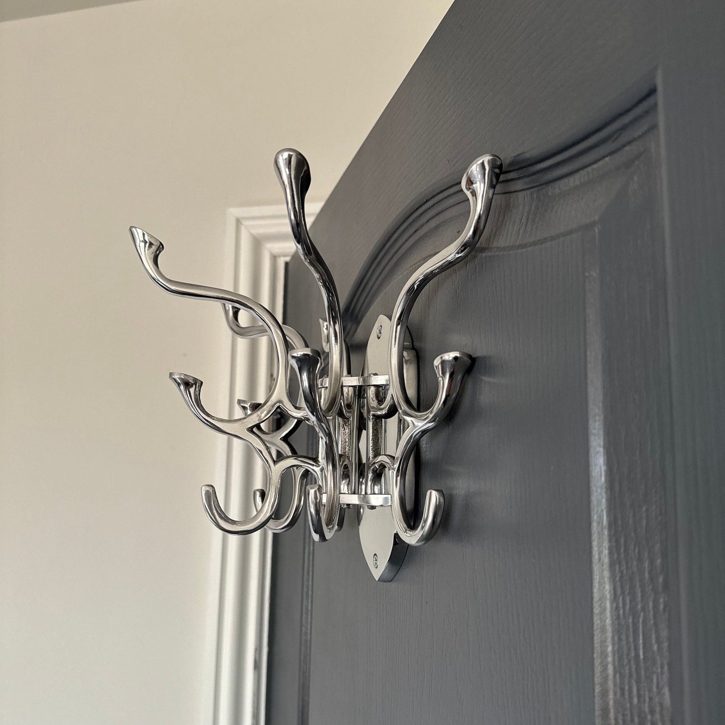 Metal Swivel Coat Rack | Polished Chrome | Rustic | Handmade | Vintage Style | Art Deco