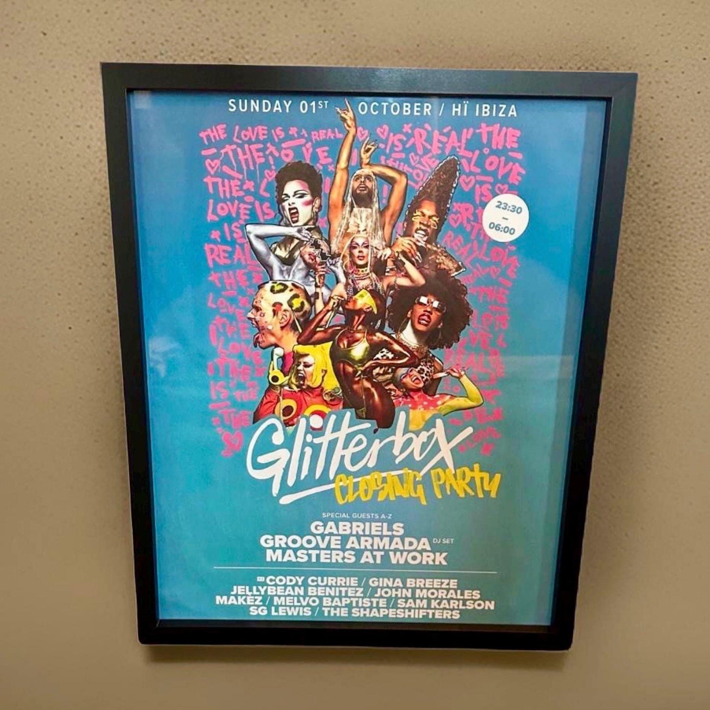 Rare Glitterbox Closing Party ~ Genuine Hi Ibiza Framed Dj Artwork | Luxury Black Frame