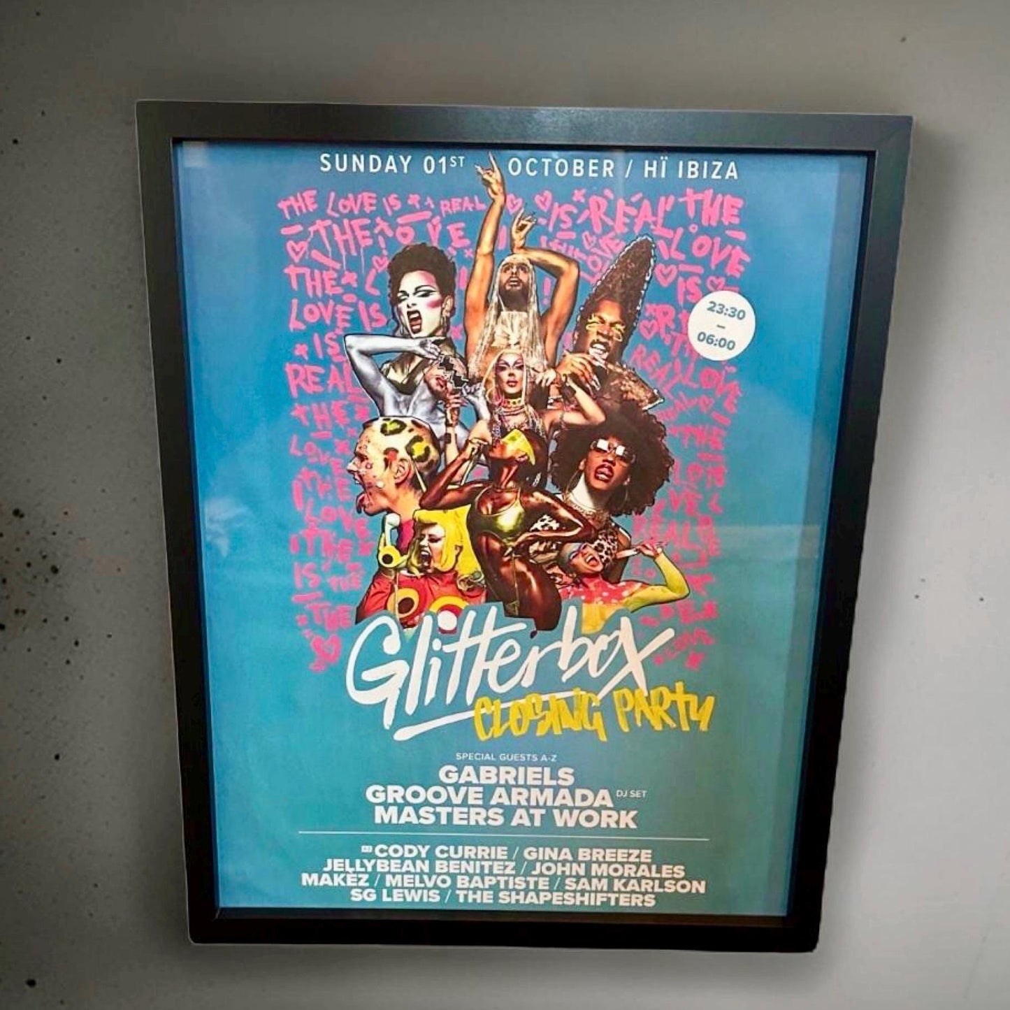 Rare Glitterbox Closing Party ~ Genuine Hi Ibiza Framed Dj Artwork | Luxury Black Frame