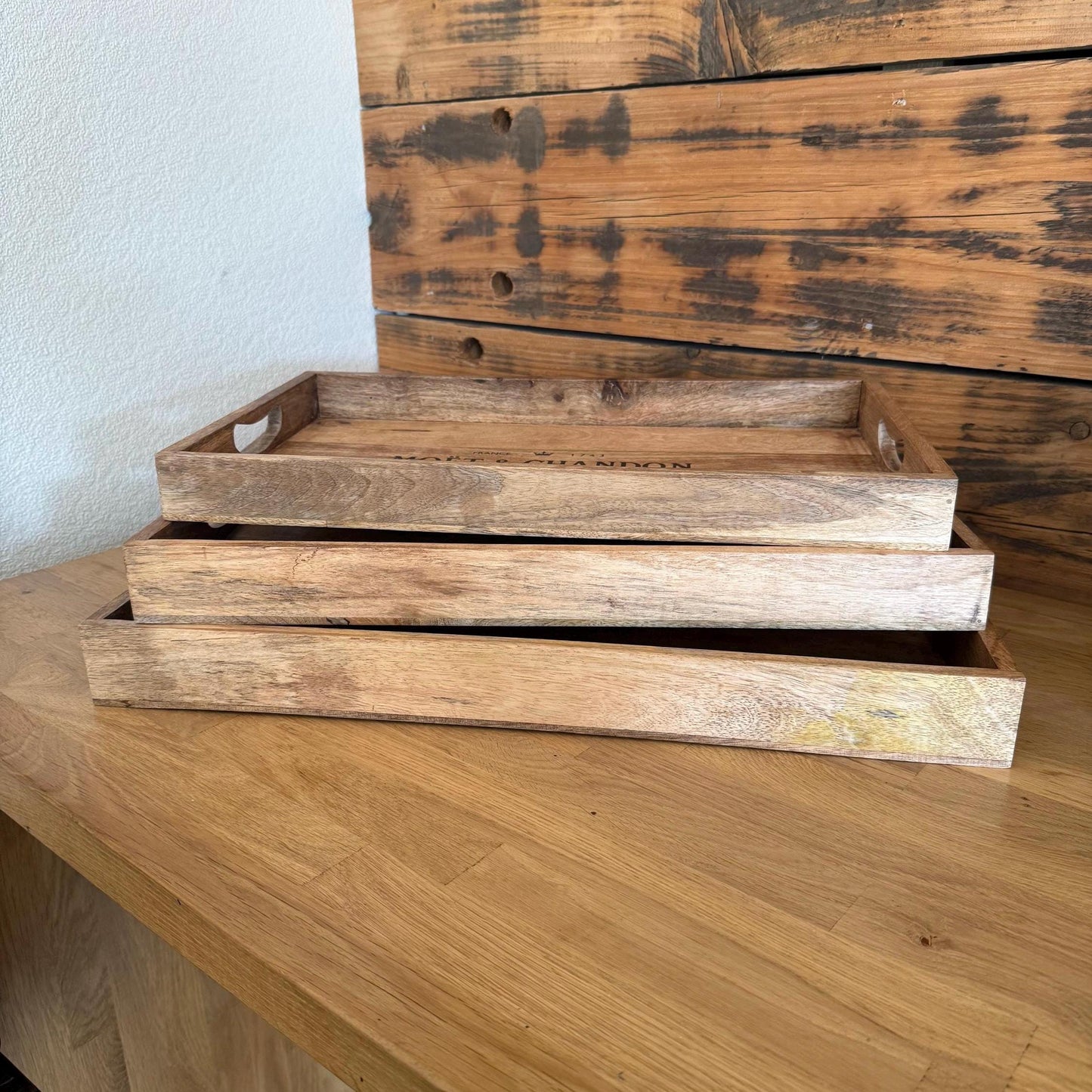 Wooden Serving Trays Moët & Chandon Champagne Butlers Crates Storage Boxes Natural Finish