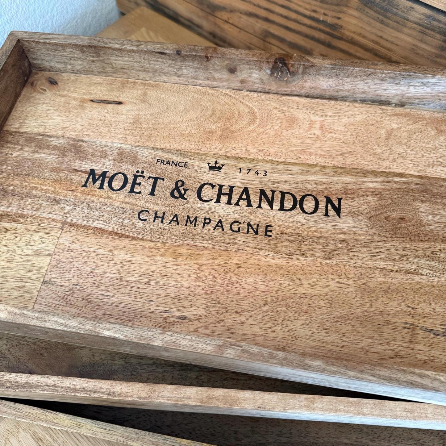 Wooden Serving Trays Moët & Chandon Champagne Butlers Crates Storage Boxes Natural Finish