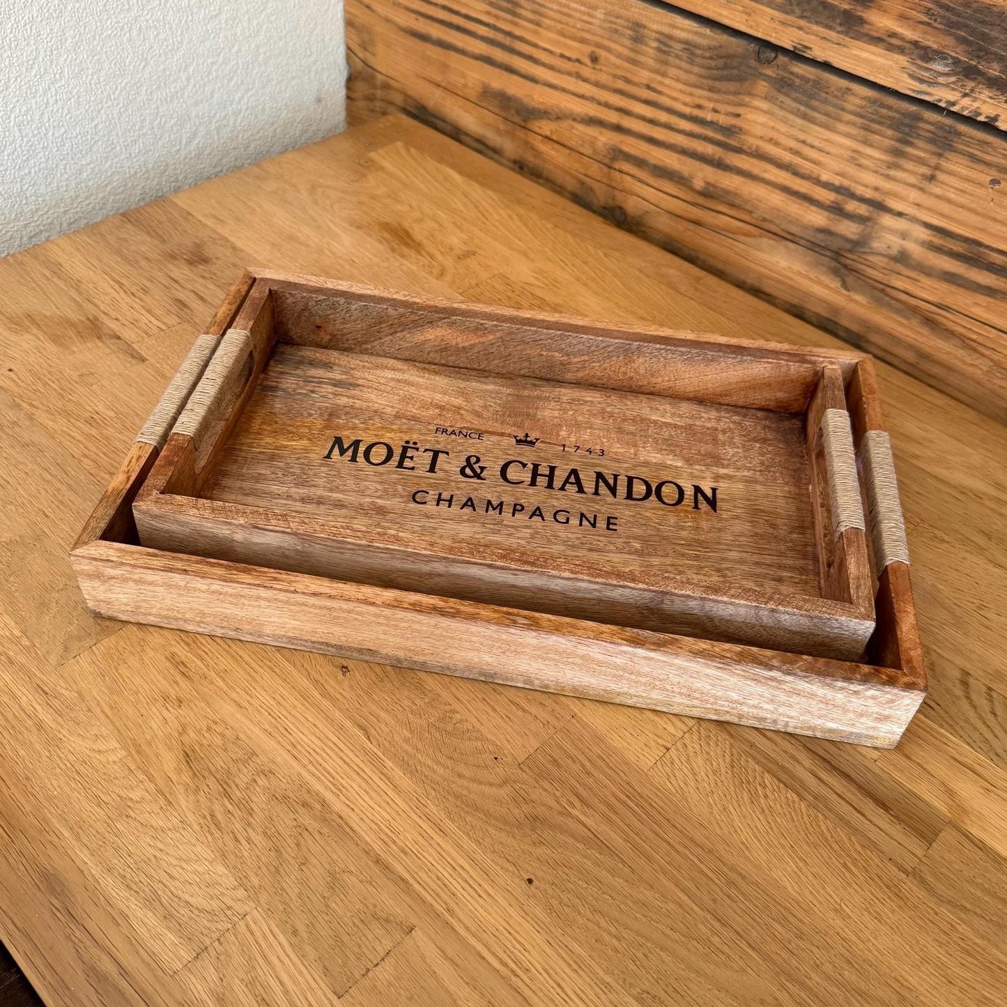 Wooden Serving Trays Moët & Chandon Champagne Butlers Crates Storage Boxes Natural Finish