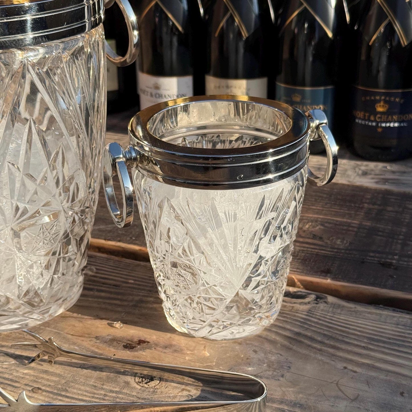 Maxlume ~ Luxury 3 Piece Solid Glass Hand Cut Engraved Wine & Ice Cooler Champagne Glass French Bucket