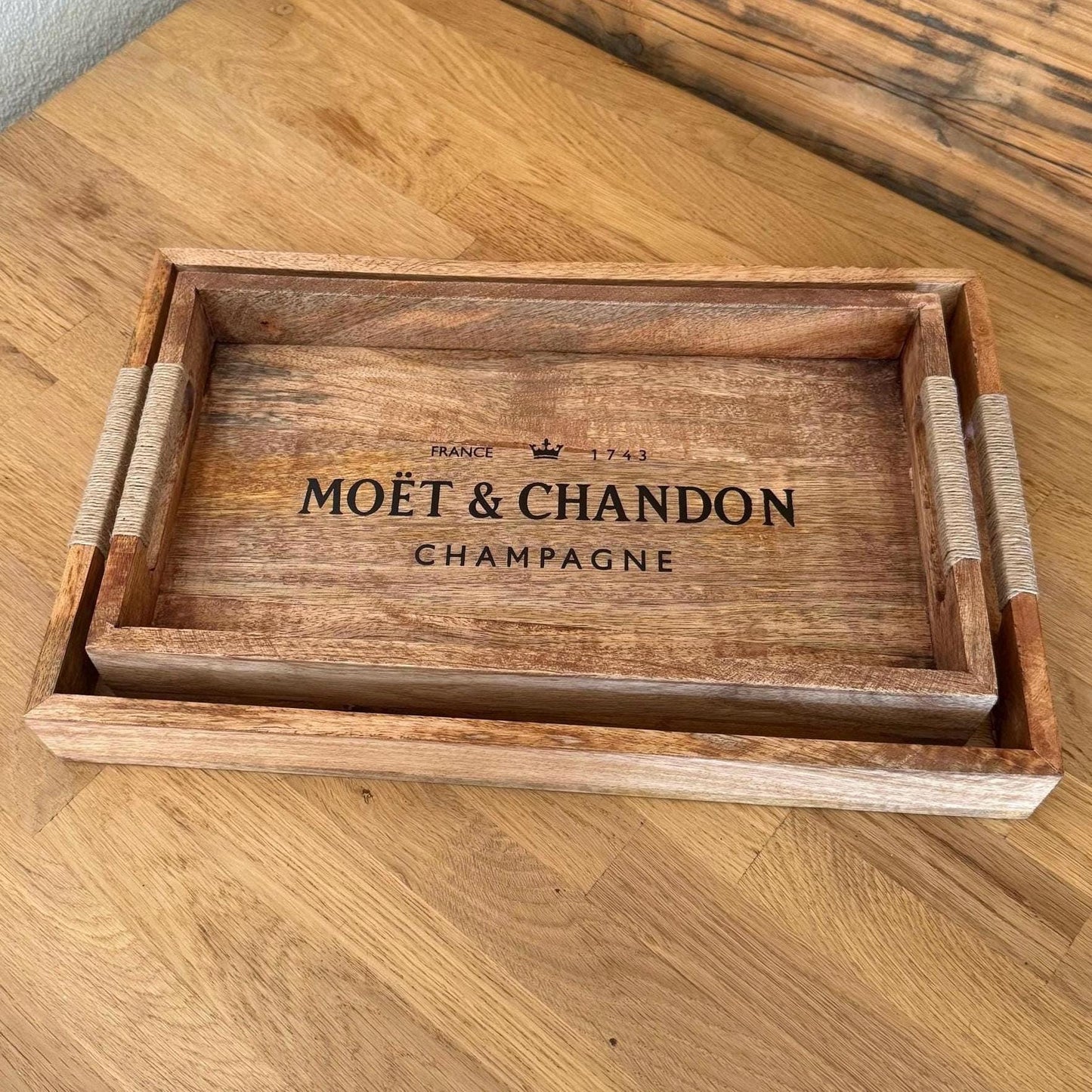 Wooden Serving Trays Moët & Chandon Champagne Butlers Crates Storage Boxes Natural Finish