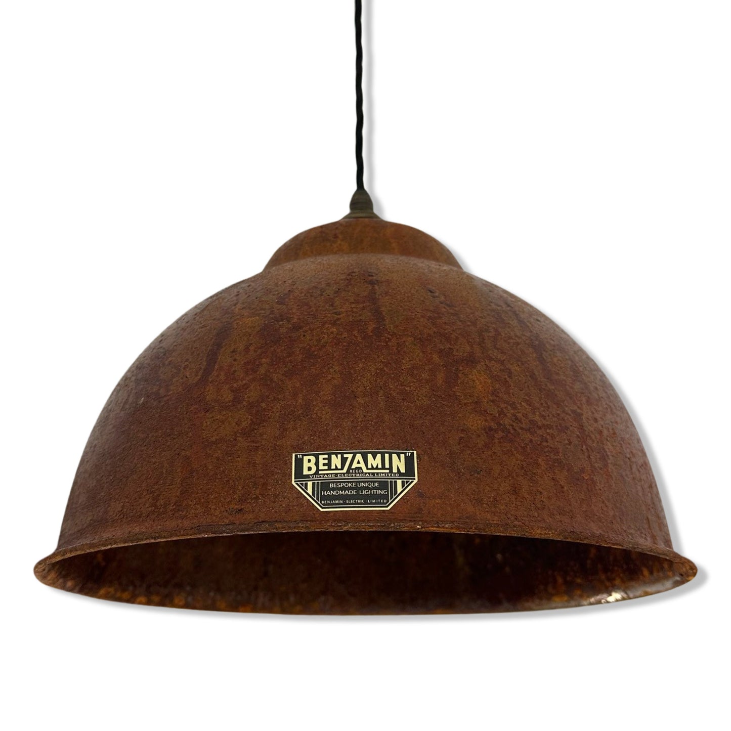 Morley XL ~ Rusted RLM Deep Dome Reflector Lampshade Pendant Set Light ~ 13 Inch