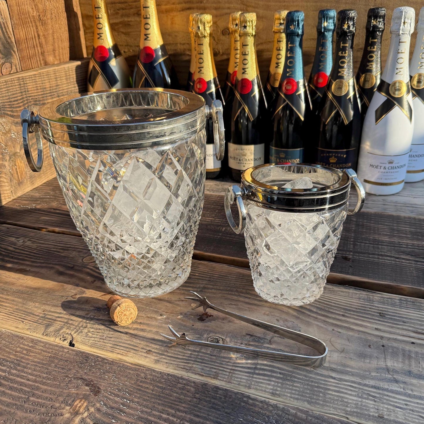Luxury 3 Piece Solid Glass Hand Cut Engraved Wine & Champagne Ice Cooler
