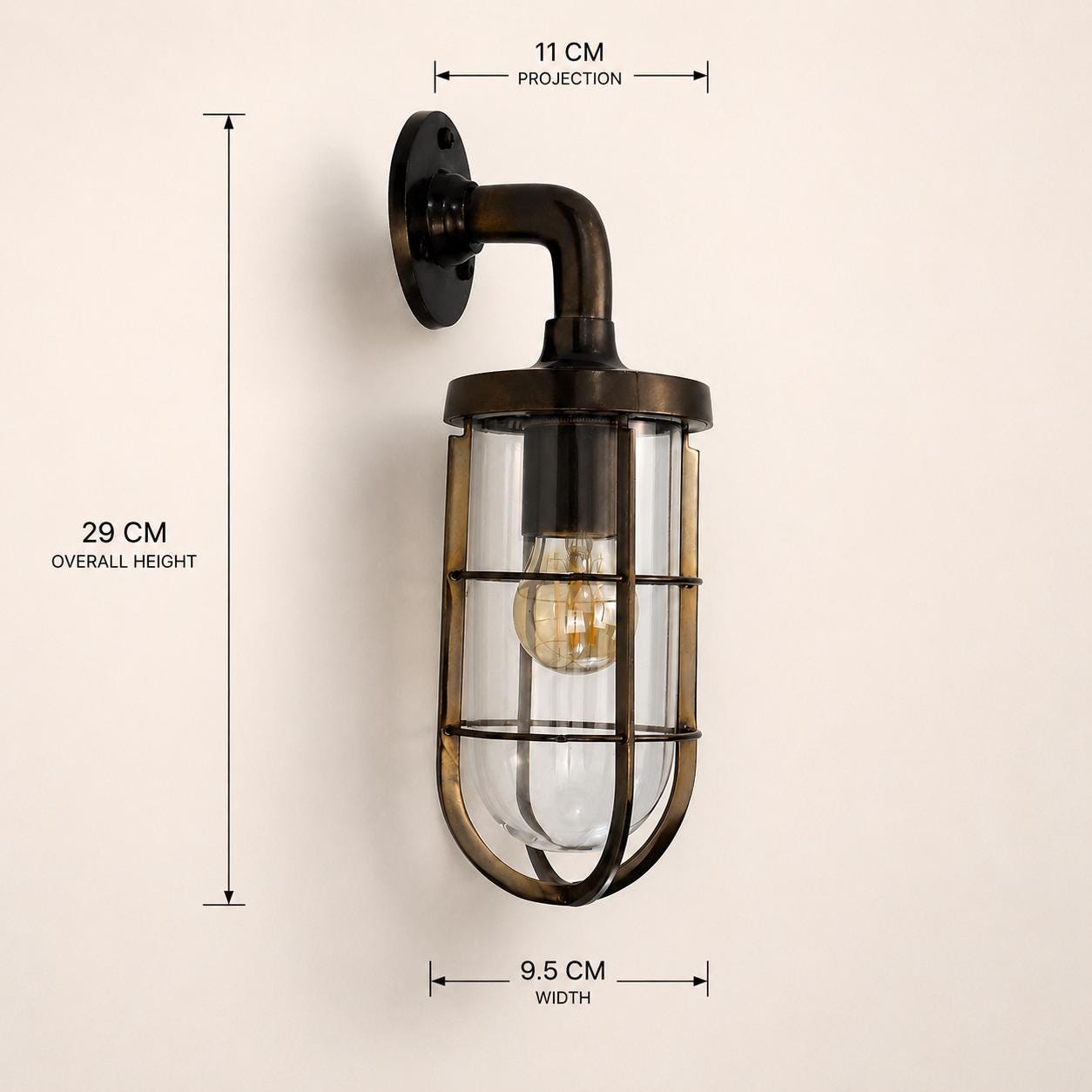 Runton Solid Brass Aged Bronze Swan Neck Wall Light - IP54