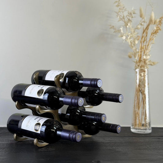 6 Bottle Wine Rack Holder Solid Cast | Wine | Champagne Storage Antique Brass | Polished Aluminium | Matt Black | Black Copper