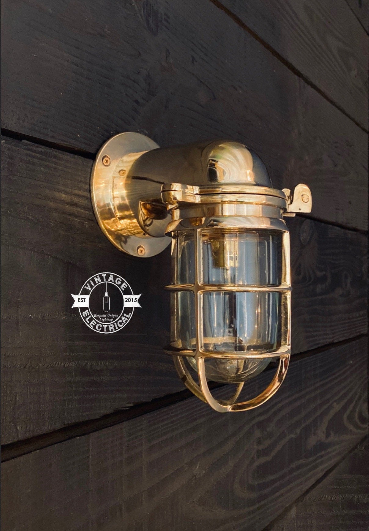 Happisburgh ~ Solid Brass Sconce Swan Neck Industrial Cargo Ship Marine Outdoor Bulkhead Hand Crafted Wall Light Nautical **Factory Second**