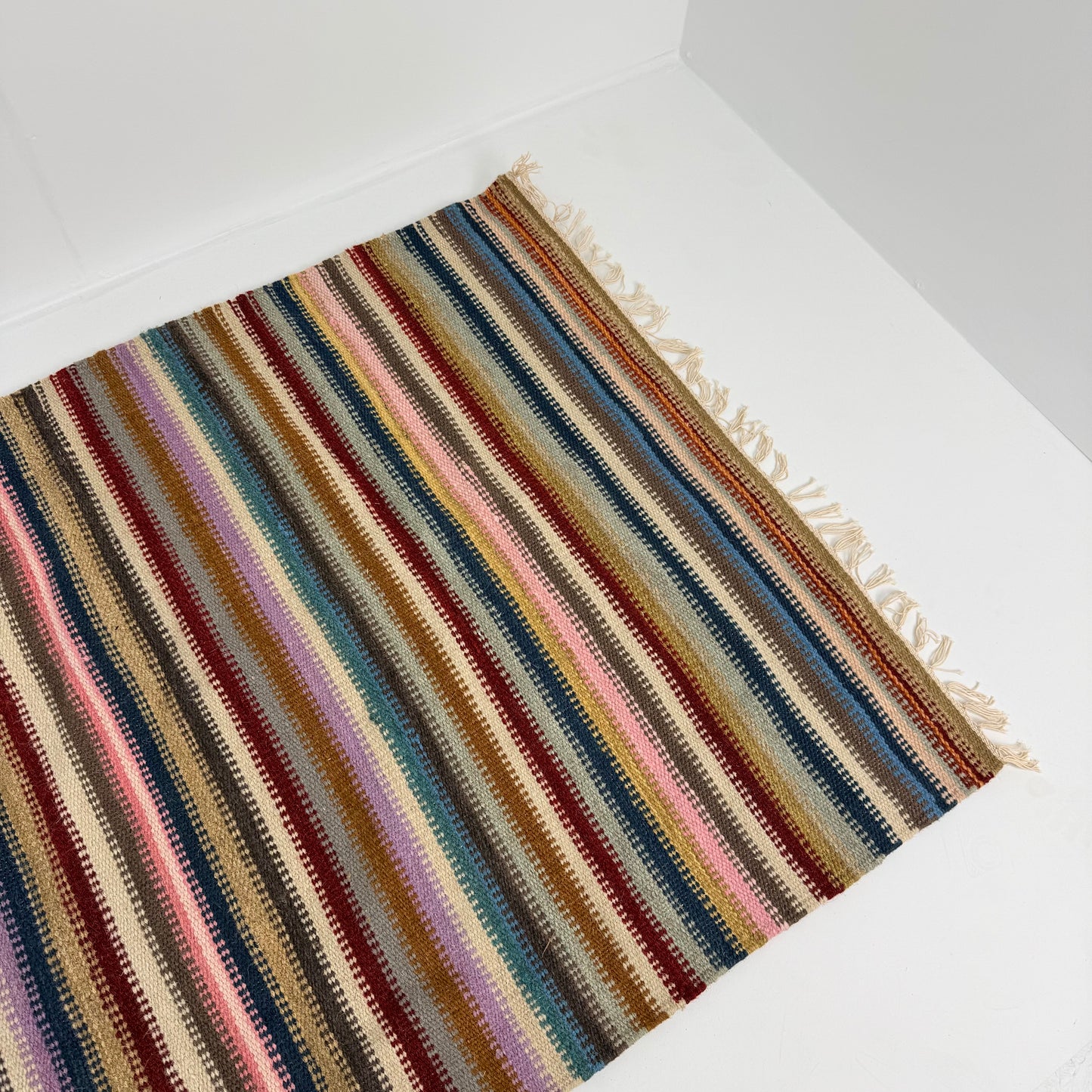 Hand Knotted Reversible Flat Weave Pure Wool Colourful Kilim Woollen Rug 3ft x 5ft