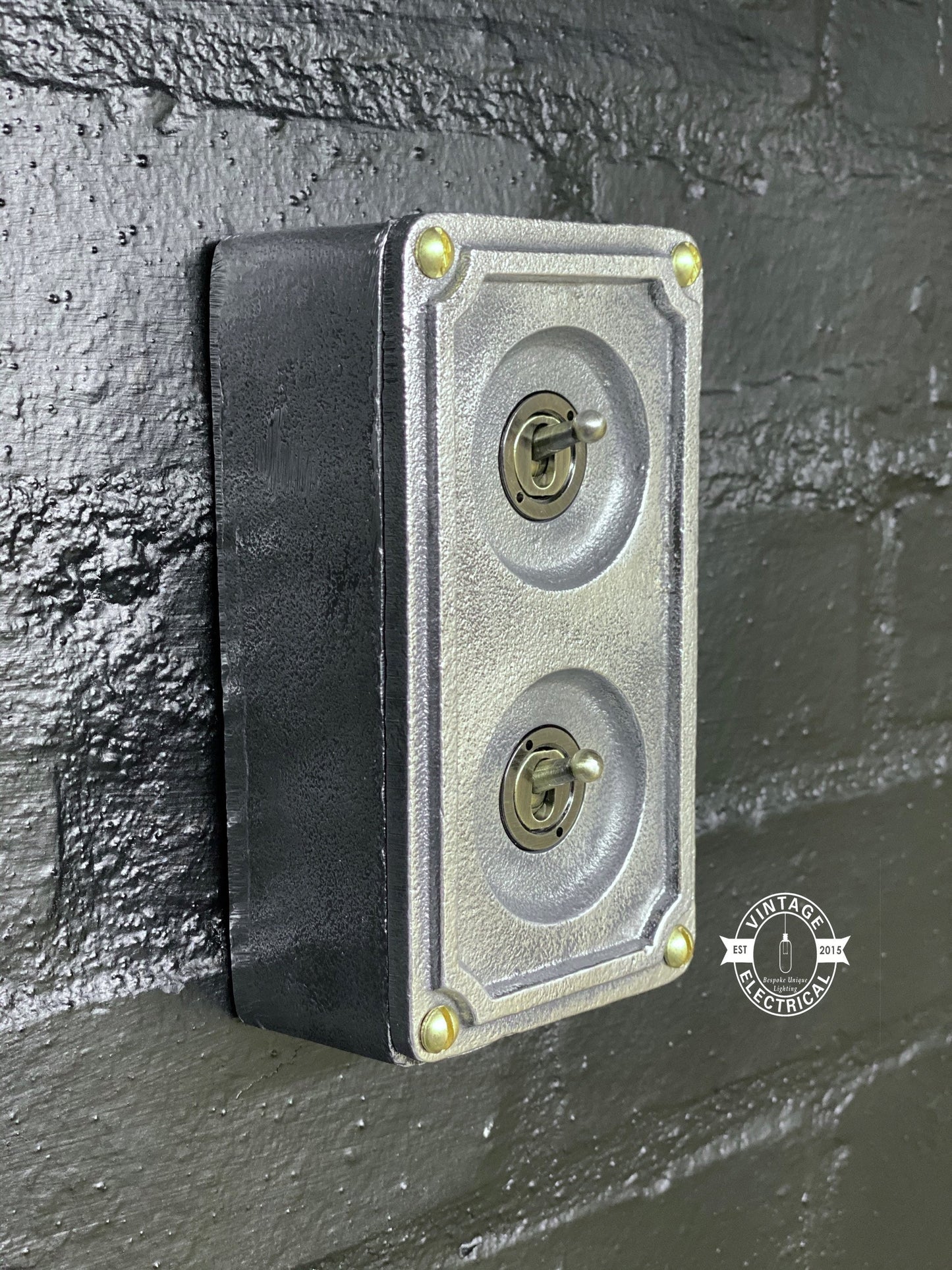Double 2 Gang Solid Cast Metal Conduit Light Switch Industrial 2 Way - BS EN Approved Vintage Crabtree 1950’s Style