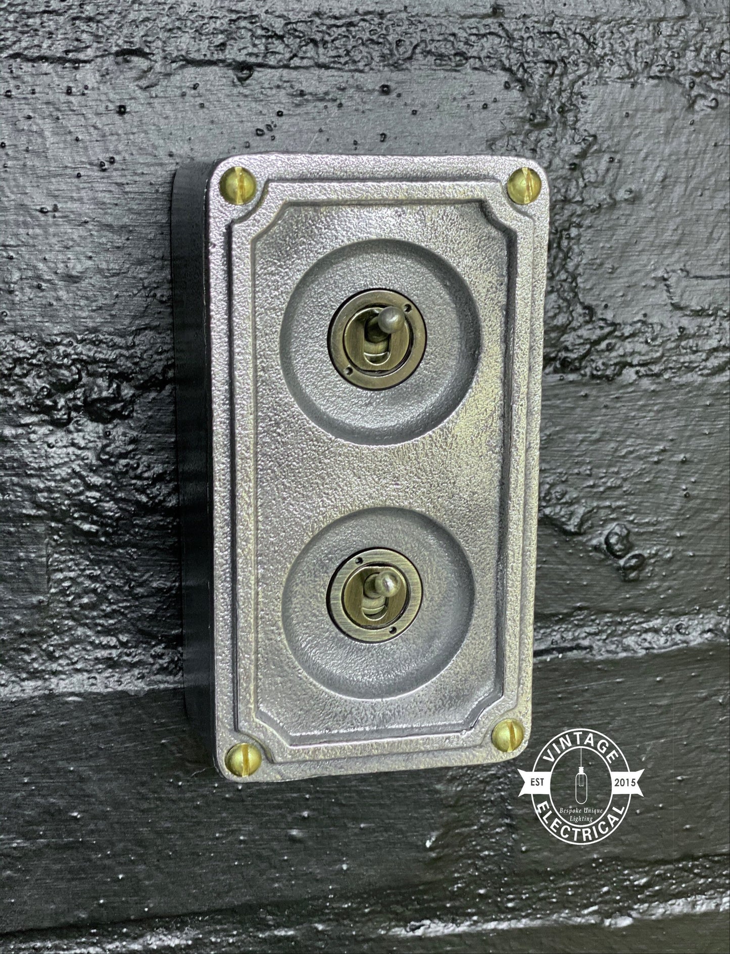 Double 2 Gang Solid Cast Metal Conduit Light Switch Industrial 2 Way - BS EN Approved Vintage Crabtree 1950’s Style