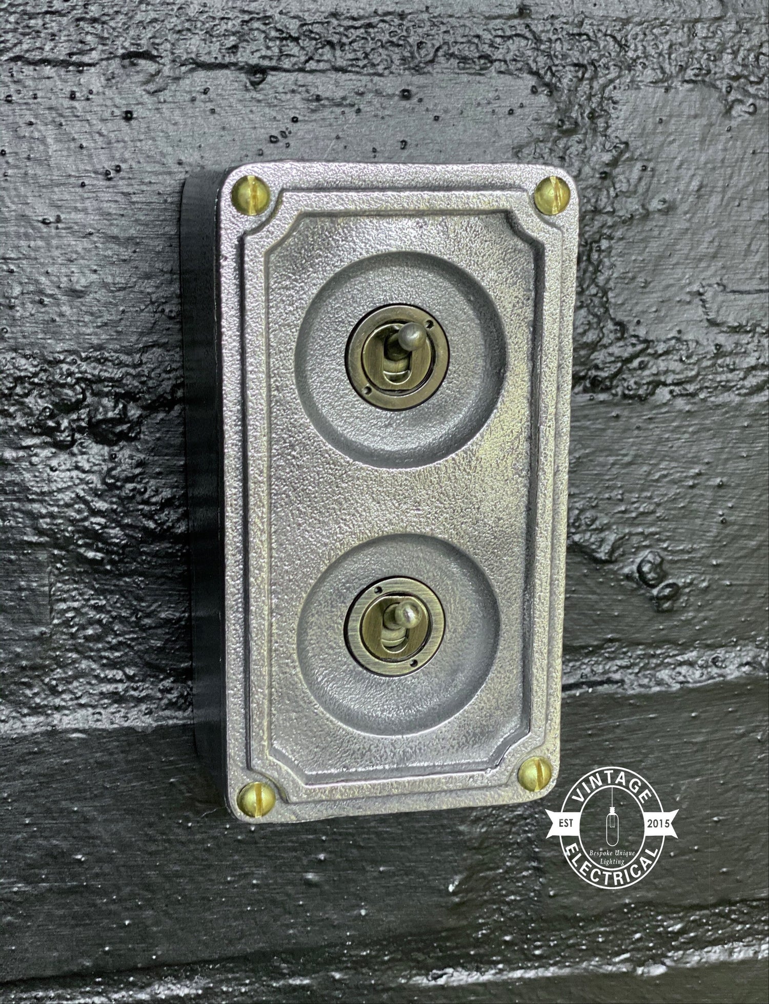 Double 2 Gang Solid Cast Metal Conduit Light Switch Industrial 2 Way - BS EN Approved Vintage Crabtree 1950’s Style