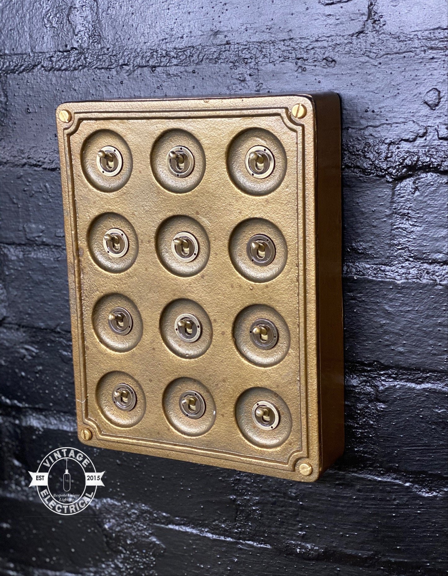 12 Gang 2 Way Bronze Solid Cast Metal Surface Mounting Conduit Light Switch Industrial - BS EN Approved Vintage Crabtree 1950
