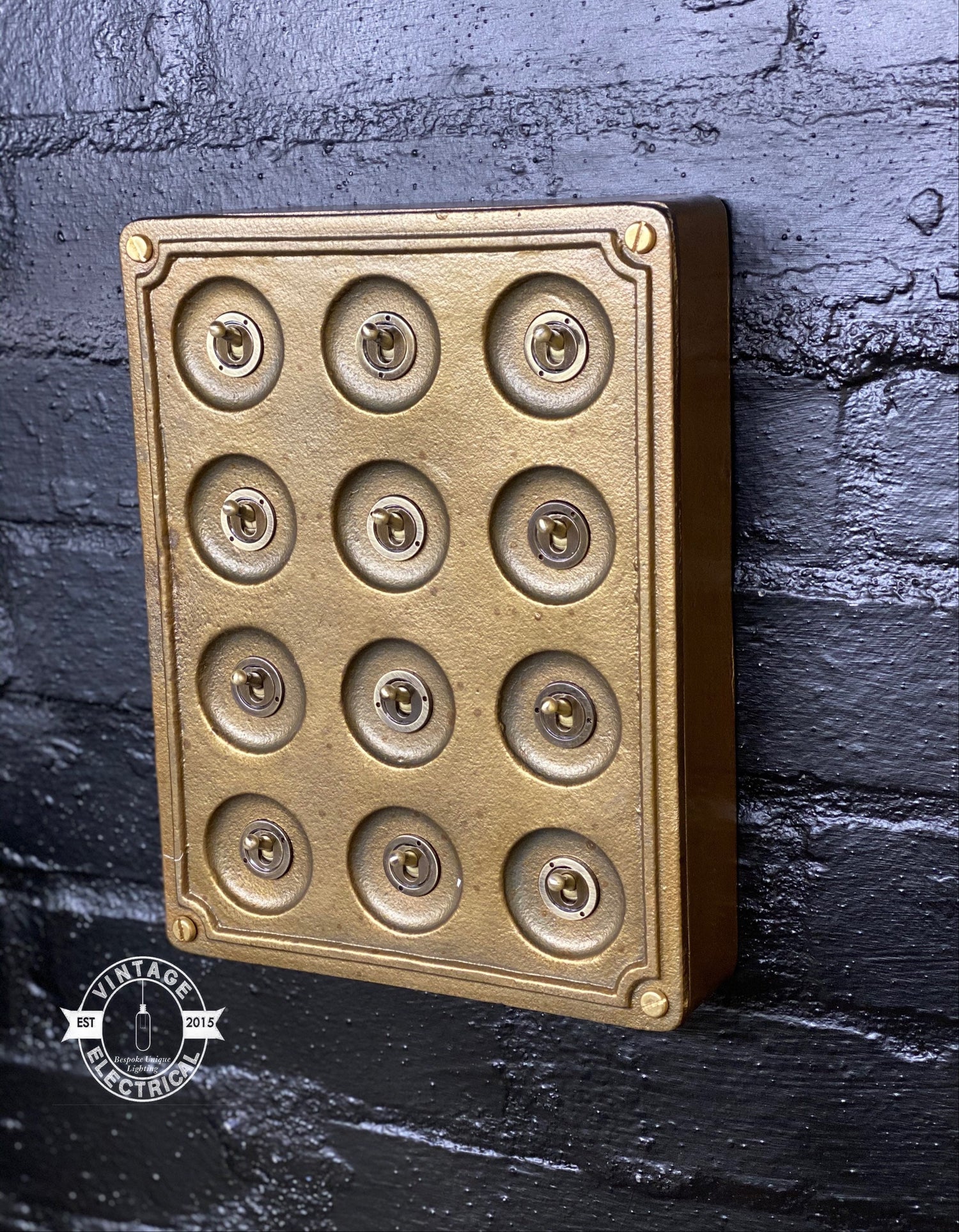 12 Gang 2 Way Bronze Solid Cast Metal Surface Mounting Conduit Light Switch Industrial - BS EN Approved Vintage Crabtree 1950