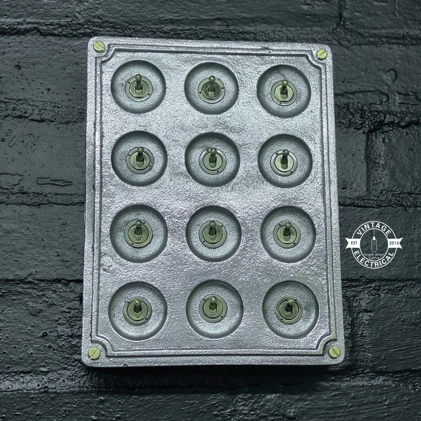 12 Gang 2 Way Solid Cast Metal Surface Mounting Conduit Light Switch Industrial - BS EN Approved Vintage Crabtree 1950’s Style