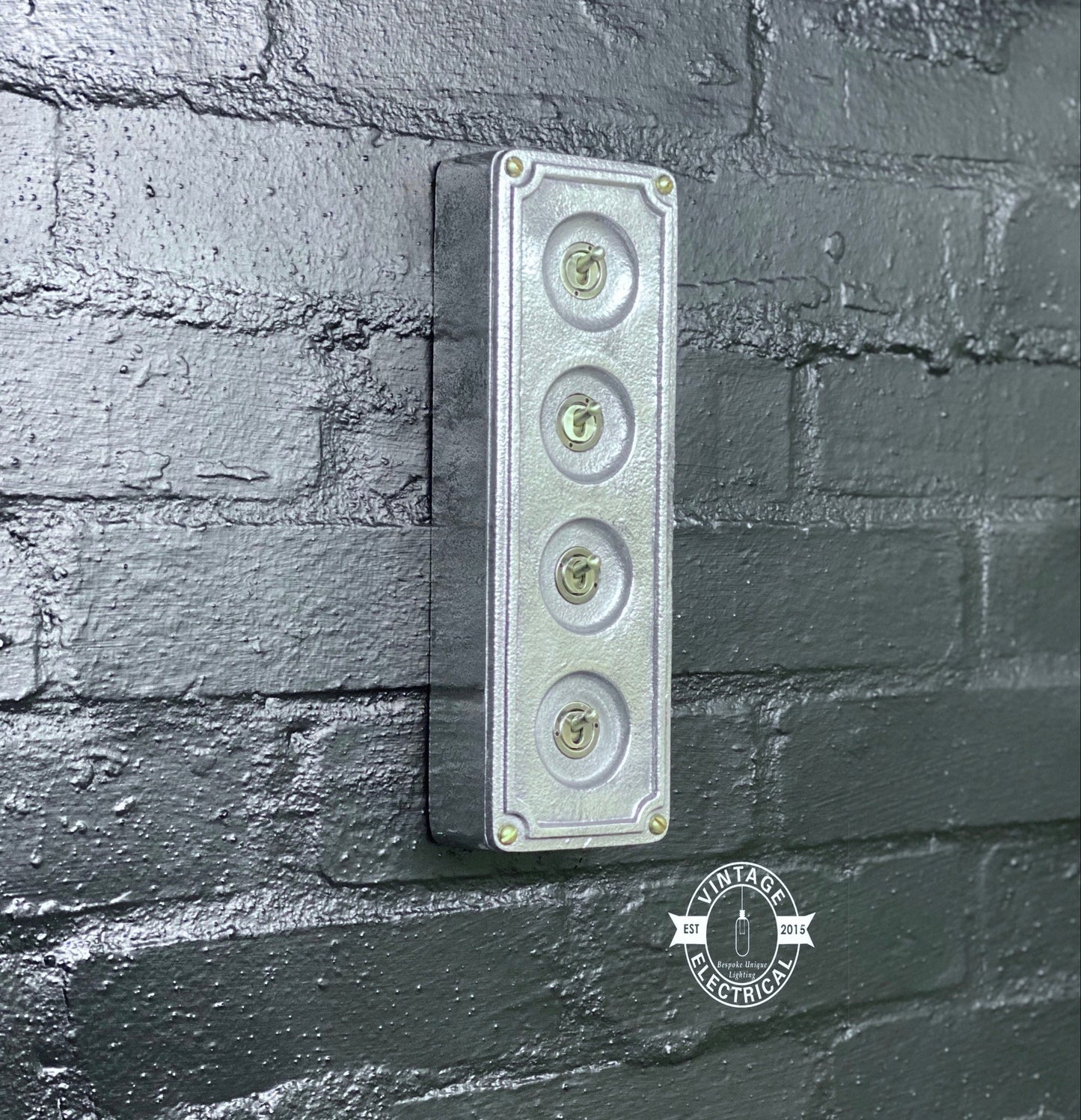 4 Gang 2 Way Solid Cast Metal Conduit Light Switch Industrial - BS EN Approved Vintage Crabtree 1950’s Style