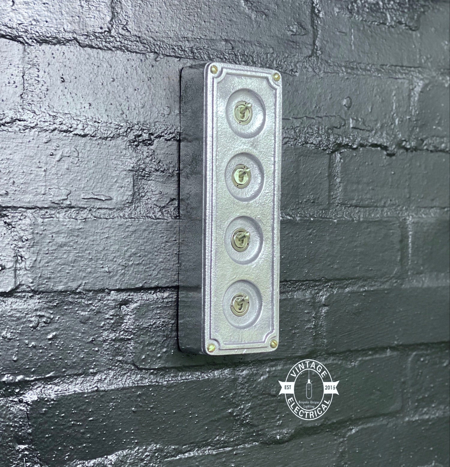 4 Gang 2 Way Solid Cast Metal Conduit Light Switch Industrial - BS EN Approved Vintage Crabtree 1950’s Style