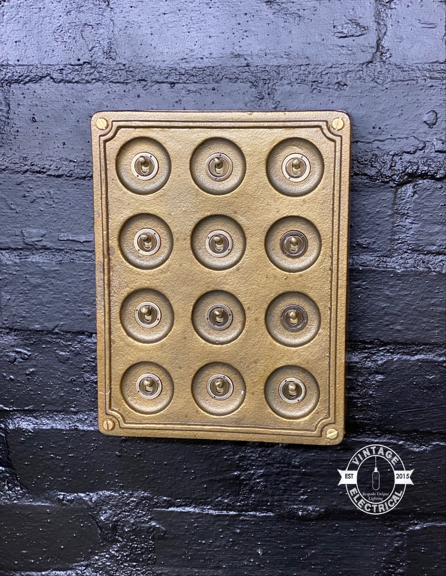 12 Gang 2 Way Bronze Solid Cast Metal Surface Mounting Conduit Light Switch Industrial - BS EN Approved Vintage Crabtree 1950