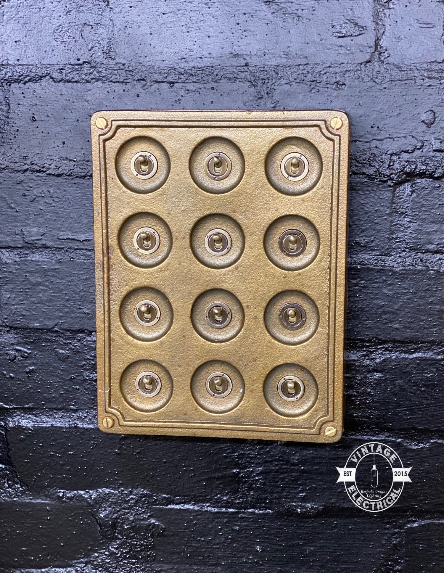 12 Gang 2 Way Bronze Solid Cast Metal Surface Mounting Conduit Light Switch Industrial - BS EN Approved Vintage Crabtree 1950