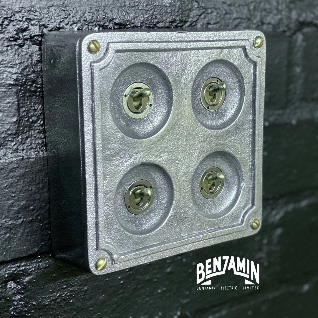 4 Gang 2 Way Solid Cast Metal Surface Mounting Conduit Light Switch Industrial - BS EN Approved Vintage 1950’s Britmac Style