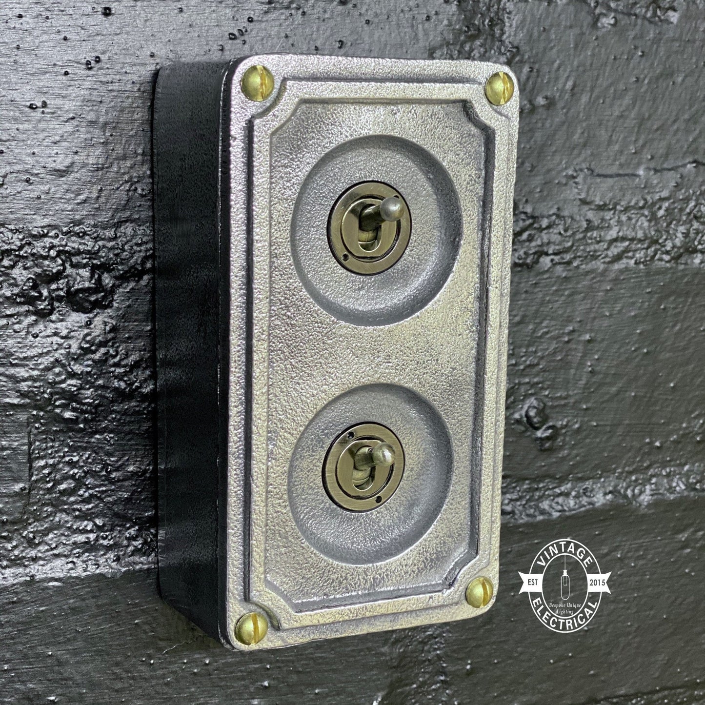 Double 2 Gang Solid Cast Metal Conduit Light Switch Industrial 2 Way - BS EN Approved Vintage Crabtree 1950’s Style
