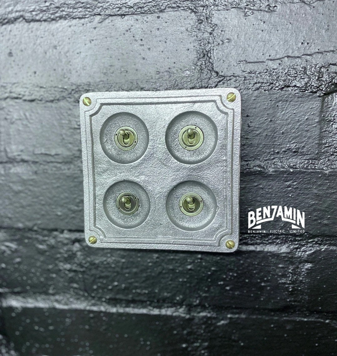4 Gang 2 Way Solid Cast Metal Surface Mounting Conduit Light Switch Industrial - BS EN Approved Vintage 1950’s Britmac Style