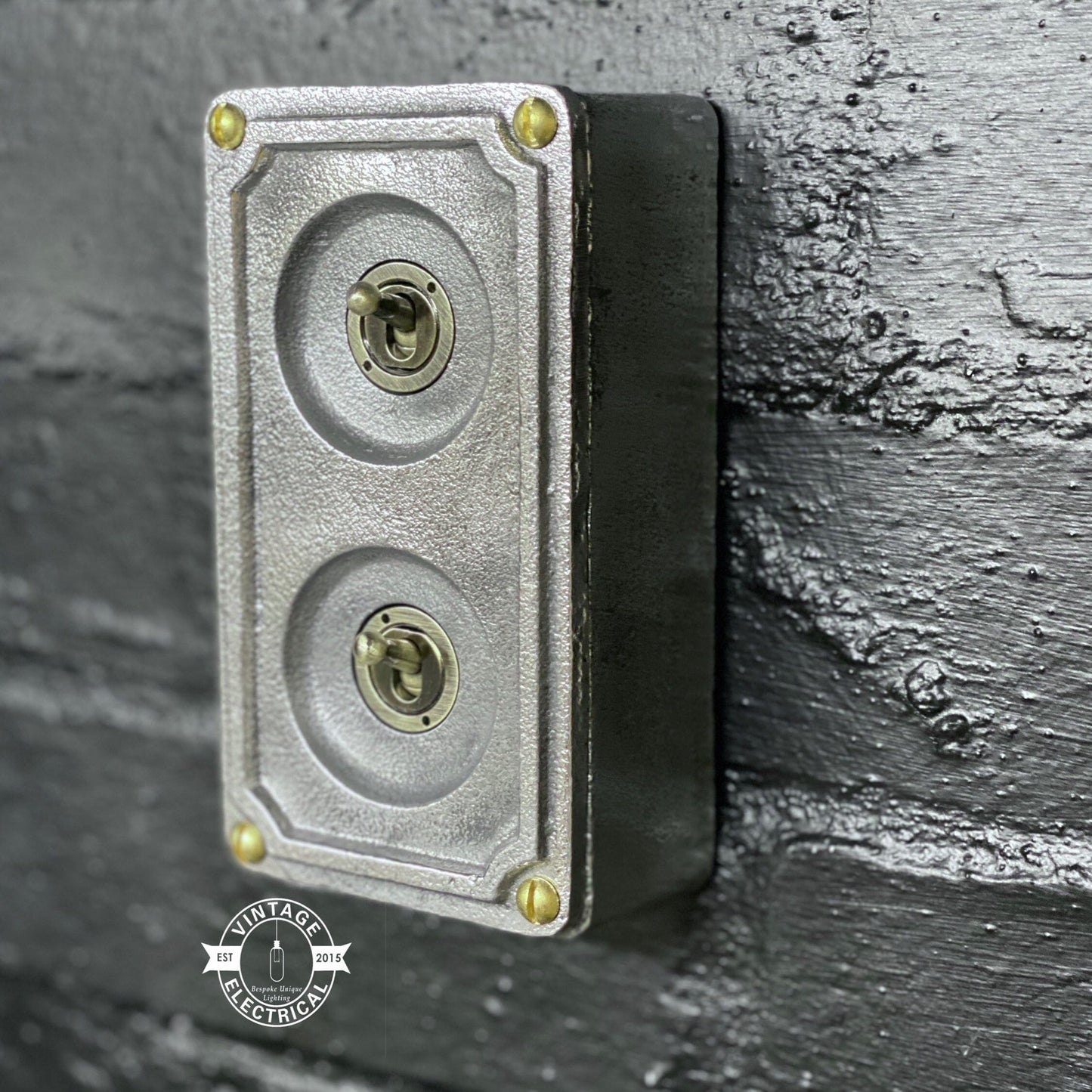 Double 2 Gang Solid Cast Metal Conduit Light Switch Industrial 2 Way - BS EN Approved Vintage Crabtree 1950’s Style