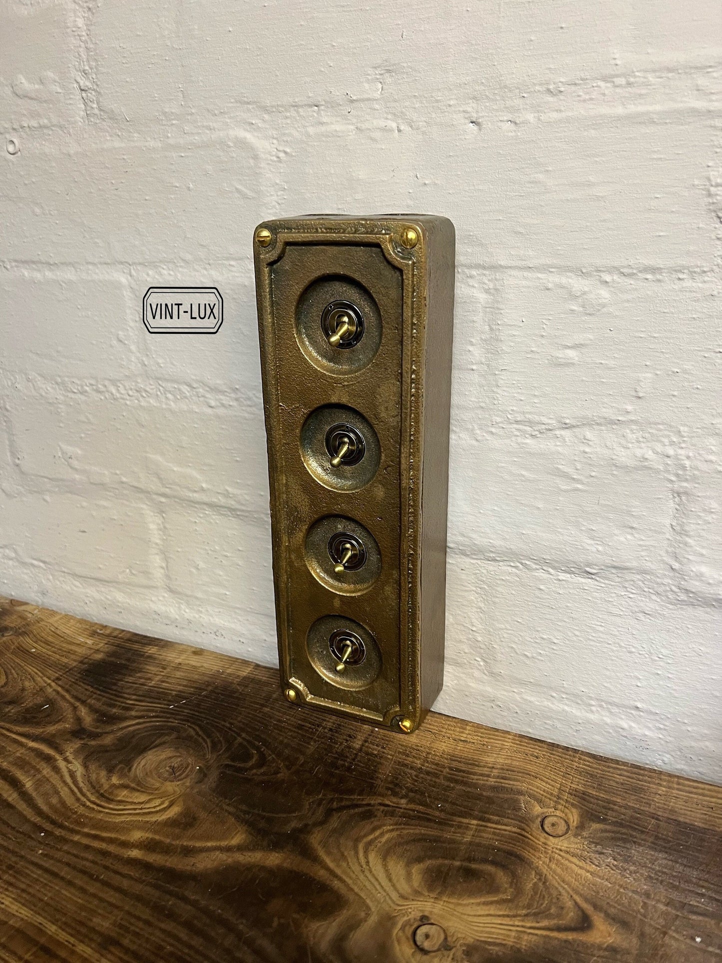 4 Gang 2 Way Solid Cast Bronze Metal Surface Mounting Conduit Light Switch Industrial - BS EN Approved Vintage Britmac Style