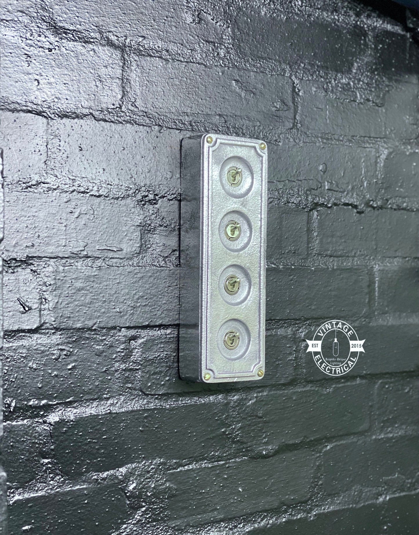 4 Gang 2 Way Solid Cast Metal Conduit Light Switch Industrial - BS EN Approved Vintage Crabtree 1950’s Style