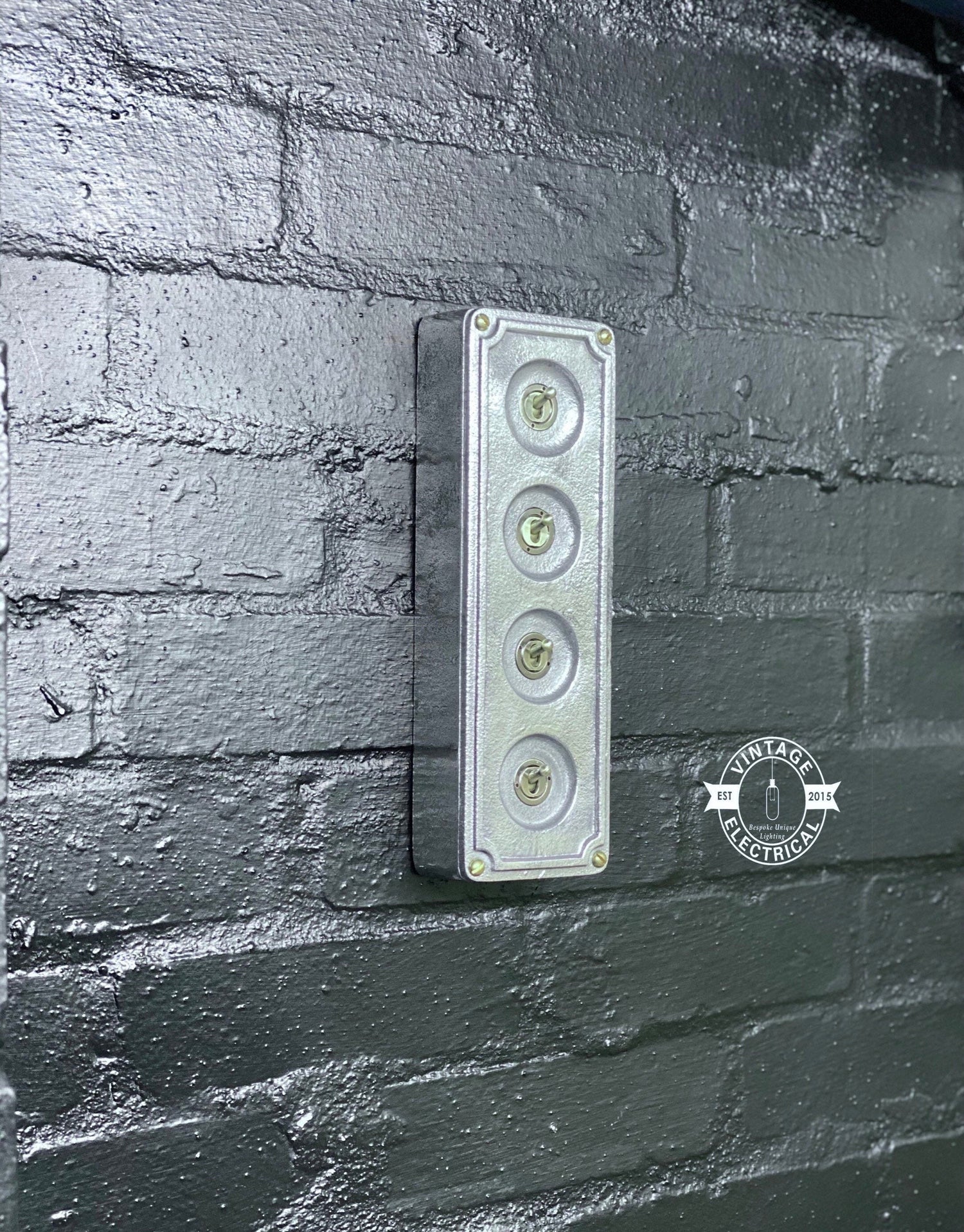 4 Gang 2 Way Solid Cast Metal Conduit Light Switch Industrial - BS EN Approved Vintage Crabtree 1950’s Style