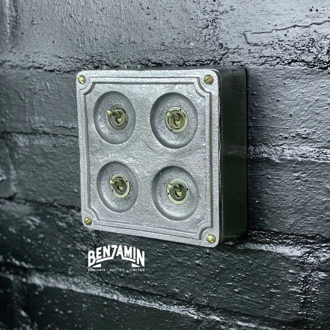 4 Gang 2 Way Solid Cast Metal Surface Mounting Conduit Light Switch Industrial - BS EN Approved Vintage 1950’s Britmac Style