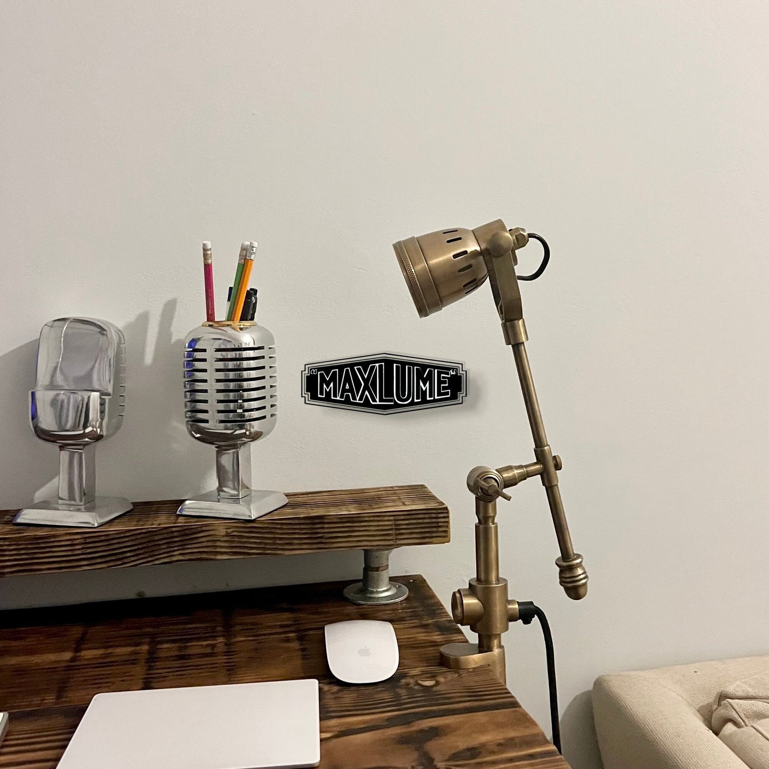 Solid Brass Table Clamp Lamp Vintage Style Fabric Cable