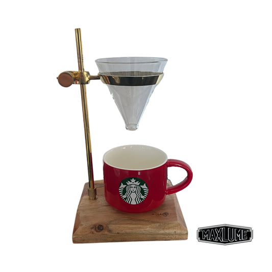 Slow Drip Coffee Brewer Pourer | Pour Over Drip Gourmet Kitchen Station Stand With Funnel & Filters | Glass Holder