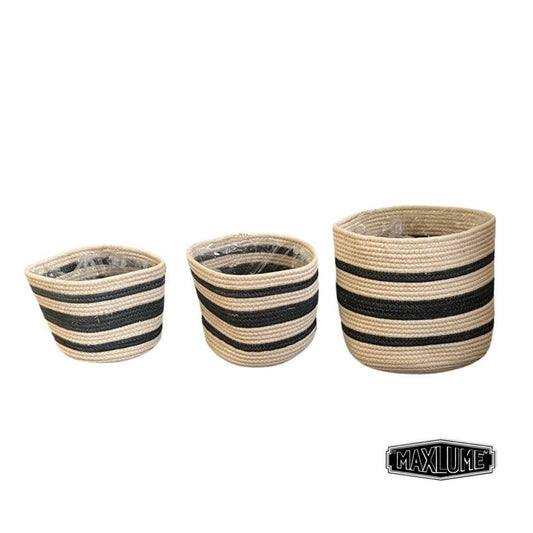 Set Of 3 Jute Plant Pots Handmade Natural Jute Indoor Planter