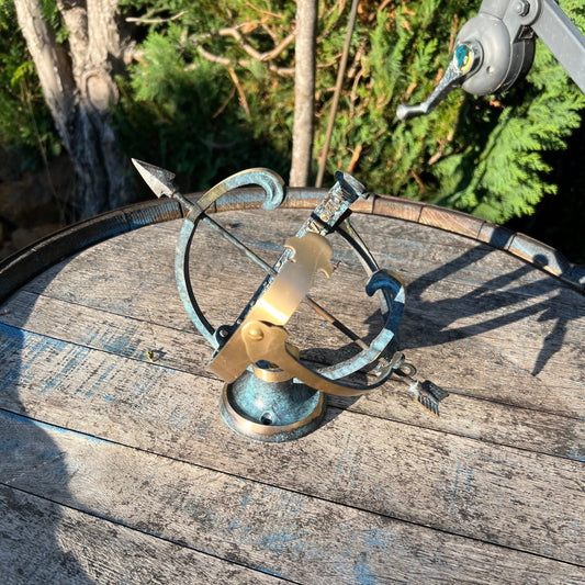 Armillary Medium Sphere Sundial Solid Brass and Verdigris Patina Bronze Sculpture Sun Dial Watch Clock ~ Maxlume