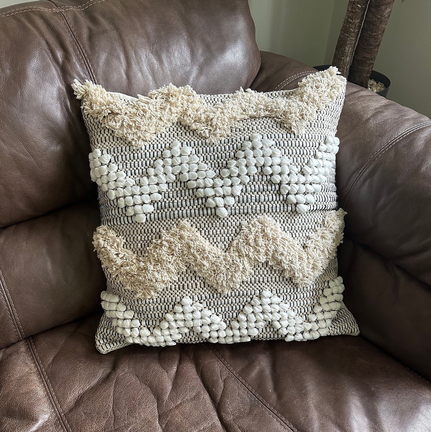 Luxury Plaited Chevron Cushion | Woven Pillow Cover | Plait Detail | Braided Pillow | 20x20 With Wool Boho Filling | by Maxlume