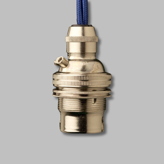 Polished Nickel Pendant Lampholder | Bayonet B22 Fitting With Cable Grip