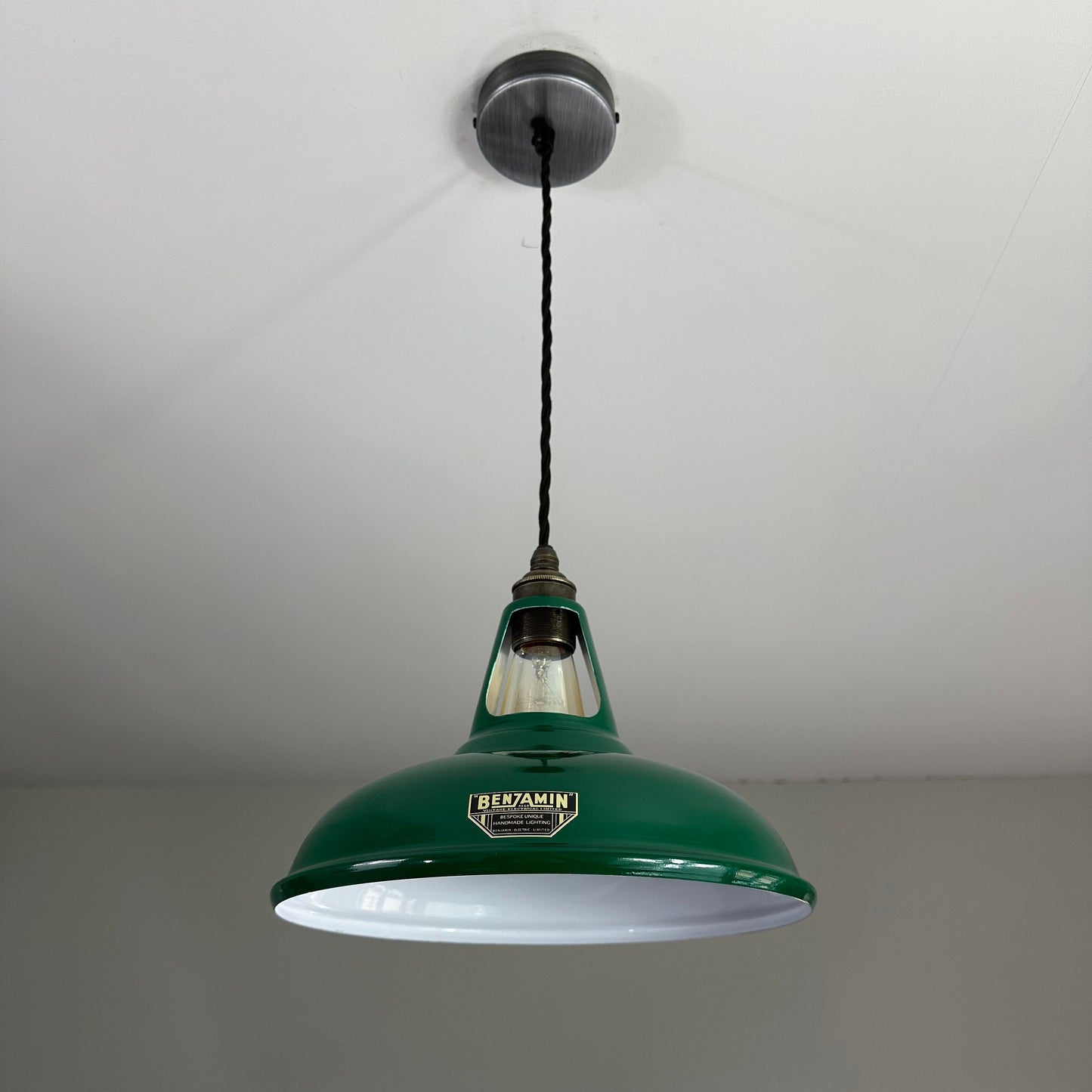 Cawston - Original Green Slotted Lampshade Pendant Set Light *Worn* - 11 Inch