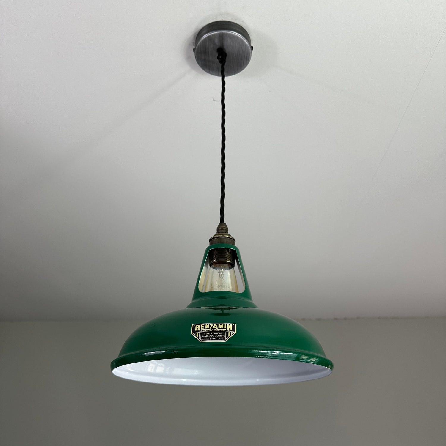 Cawston - Original Green Slotted Lampshade Pendant Set Light *Worn* - 11 Inch